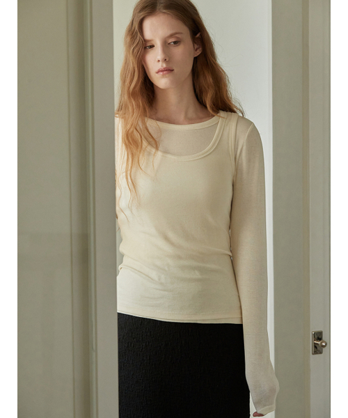 BEMUSE MANSION（ビミューズマンション）の「U-neck ribbed layered t shirt set - Melange gray（Tシャツ/カットソー・レディース・その他・FREE）」の4枚目の写真