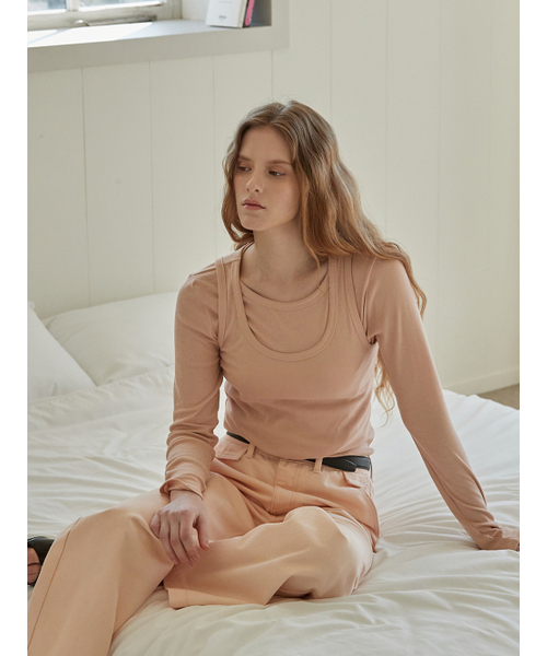BEMUSE MANSION（ビミューズマンション）の「U-neck ribbed layered t shirt set - Melange gray（Tシャツ/カットソー・レディース・その他・FREE）」の5枚目の写真