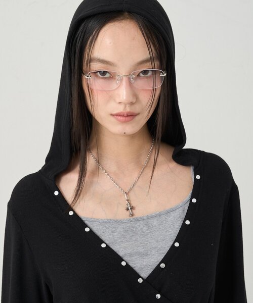 WHO'S WHO gallery（フーズフーギャラリー）の「スクエアリムレスメガネ（メガネ・レディース・シルバー・FREE）」の2枚目の写真