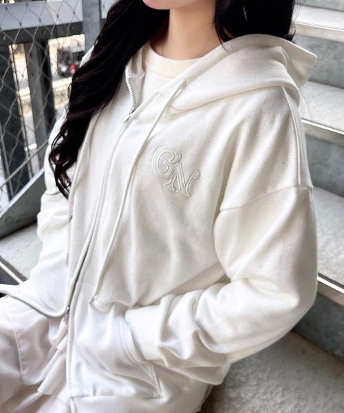 INGNI（イング）の「ラメスウェットジップパーカー（パーカー・レディース・グレー/オフホワイト/ピンク/ブラック・M）」の2枚目の写真