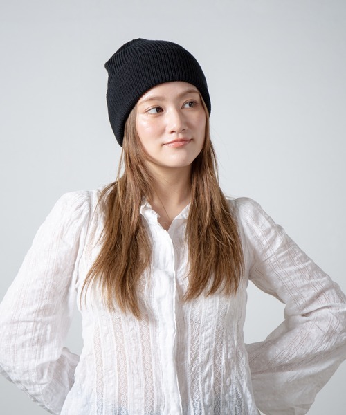 RACAL（ラカル）の「Cotton & Silk Blend Knit 2way Beanie / コットンシルク混紡ニット2ウェイビーニー（ニットキャップ/ビーニー・レディース・ブラック/オフホワイト/グレー・FREE）」の2枚目の写真