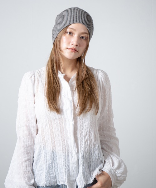 RACAL（ラカル）の「Cotton & Silk Blend Knit 2way Beanie / コットンシルク混紡ニット2ウェイビーニー（ニットキャップ/ビーニー・レディース・ブラック/オフホワイト/グレー・FREE）」の8枚目の写真