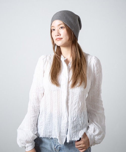 RACAL（ラカル）の「Cotton & Silk Blend Knit 2way Beanie / コットンシルク混紡ニット2ウェイビーニー（ニットキャップ/ビーニー・レディース・ブラック/オフホワイト/グレー・FREE）」の9枚目の写真