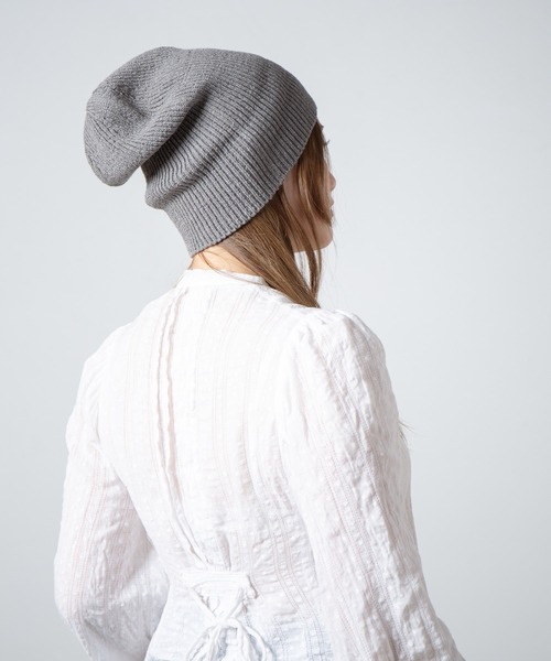 RACAL（ラカル）の「Cotton & Silk Blend Knit 2way Beanie / コットンシルク混紡ニット2ウェイビーニー（ニットキャップ/ビーニー・レディース・ブラック/オフホワイト/グレー・FREE）」の12枚目の写真