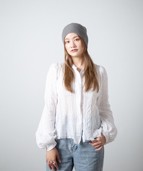 RACAL（ラカル）の「Cotton & Silk Blend Knit 2way Beanie / コットンシルク混紡ニット2ウェイビーニー（ニットキャップ/ビーニー・レディース・ブラック/オフホワイト/グレー・FREE）」の14枚目の写真
