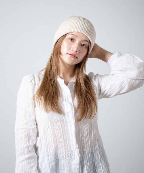 RACAL（ラカル）の「Cotton & Silk Blend Knit 2way Beanie / コットンシルク混紡ニット2ウェイビーニー（ニットキャップ/ビーニー・レディース・ブラック/オフホワイト/グレー・FREE）」の22枚目の写真