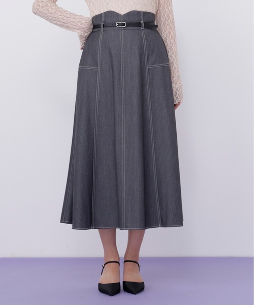 JILL by JILL STUART(ジルバイジルスチュアート)の「ベルト付き配色ステッチフレアスカート(スカート・レディース・グレー/ネイビー/ブラウン系その他・MEDIUM/SMALL)」の15枚目の写真