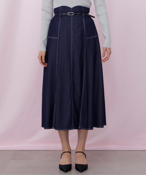 JILL by JILL STUART(ジルバイジルスチュアート)の「ベルト付き配色ステッチフレアスカート(スカート・レディース・グレー/ネイビー/ブラウン系その他・MEDIUM/SMALL)」の9枚目の写真