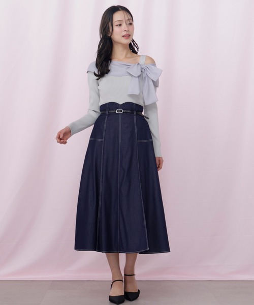 JILL by JILL STUART(ジルバイジルスチュアート)の「ベルト付き配色ステッチフレアスカート(スカート・レディース・グレー/ネイビー/ブラウン系その他・MEDIUM/SMALL)」の7枚目の写真