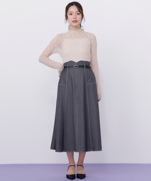 JILL by JILL STUART(ジルバイジルスチュアート)の「ベルト付き配色ステッチフレアスカート(スカート・レディース・グレー/ネイビー/ブラウン系その他・MEDIUM/SMALL)」の10枚目の写真