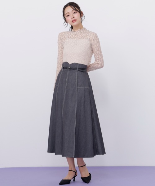 JILL by JILL STUART(ジルバイジルスチュアート)の「ベルト付き配色ステッチフレアスカート(スカート・レディース・グレー/ネイビー/ブラウン系その他・MEDIUM/SMALL)」の11枚目の写真