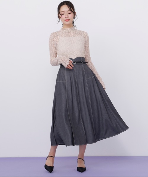 JILL by JILL STUART(ジルバイジルスチュアート)の「ベルト付き配色ステッチフレアスカート(スカート・レディース・グレー/ネイビー/ブラウン系その他・MEDIUM/SMALL)」の12枚目の写真