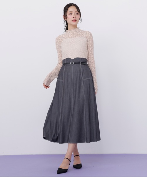 JILL by JILL STUART(ジルバイジルスチュアート)の「ベルト付き配色ステッチフレアスカート(スカート・レディース・グレー/ネイビー/ブラウン系その他・MEDIUM/SMALL)」の13枚目の写真