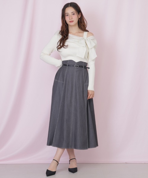 JILL by JILL STUART(ジルバイジルスチュアート)の「ベルト付き配色ステッチフレアスカート(スカート・レディース・グレー/ネイビー/ブラウン系その他・MEDIUM/SMALL)」の17枚目の写真