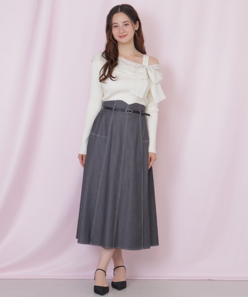 JILL by JILL STUART(ジルバイジルスチュアート)の「ベルト付き配色ステッチフレアスカート(スカート・レディース・グレー/ネイビー/ブラウン系その他・MEDIUM/SMALL)」の16枚目の写真