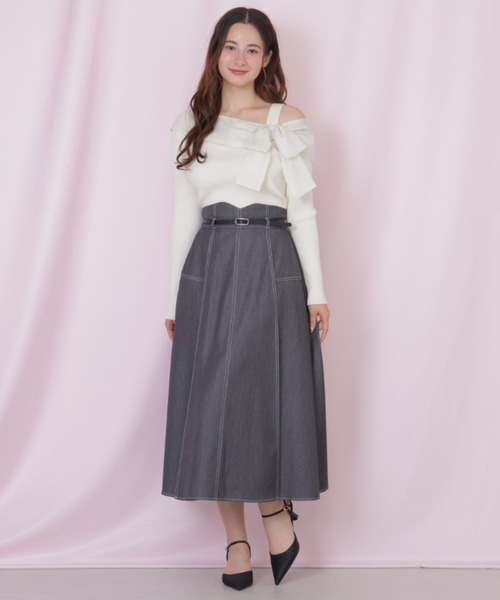 JILL by JILL STUART(ジルバイジルスチュアート)の「ベルト付き配色ステッチフレアスカート(スカート・レディース・グレー/ネイビー/ブラウン系その他・MEDIUM/SMALL)」の18枚目の写真