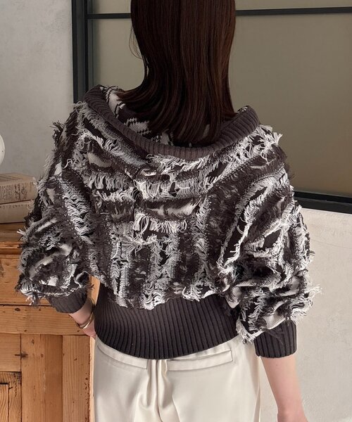 Thevon(ゼボン)の「フリンジWジップフードカーディガン(カーディガン/ボレロ・レディース・アイボリー/サックスブルー/チャコールグレー・FREE)」の20枚目の写真