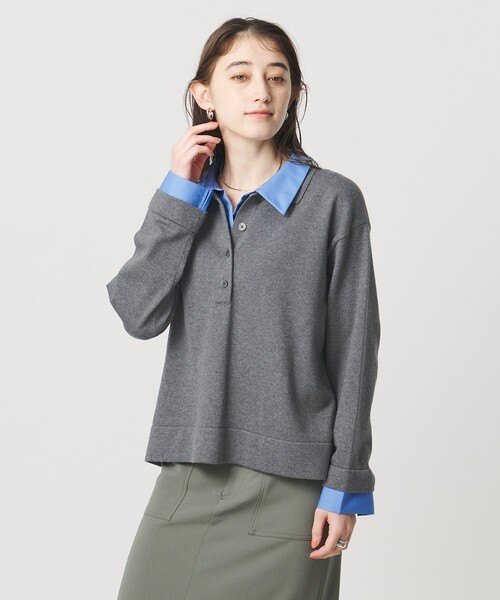 UNITED ARROWS（ユナイテッドアローズ）の「4WAY シャツコンビ ポロニット ‐ウォッシャブル‐（ニット/セーター・レディース・ダークブラウン/ダークグレー/ネイビー・FREE）」の4枚目の写真