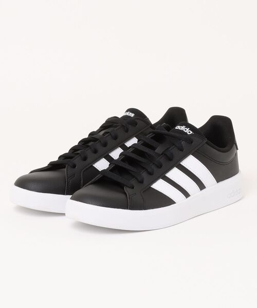 adidas(アディダス)の「adidas アディダス GRAND COURT BASE 3.0 U メンズスニーカー(グランドコートベース3.0U) HQ0082 コアブラック/フットウェアホワイト/コアブラック(スニーカー・メンズ・ブラック×ホワイト・25.5cm/26.0cm/26.5cm/27.0cm/27.5cm/28.0cm/28.5cm/29.0cm/30.0cm/31cm)」の1枚目の写真