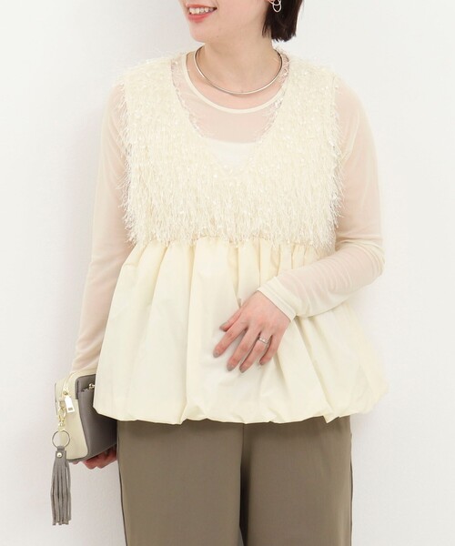 MICO COULIER（ミコクリエ）の「フラッグヤーンインレイベスト（シャツ/ブラウス・レディース・キナリ/グレー・38）」の4枚目の写真