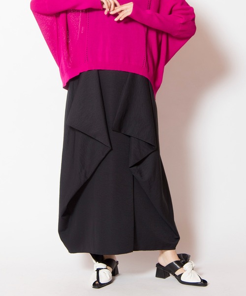 OSMOSIS（オズモーシス）の「サイドドレープスカート（スカート・レディース・オレンジ/ブラック/アイボリー・ONE SIZE）」の2枚目の写真