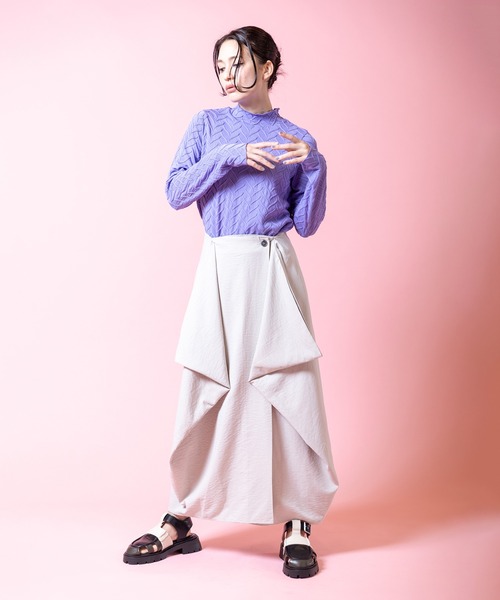 OSMOSIS（オズモーシス）の「サイドドレープスカート（スカート・レディース・オレンジ/ブラック/アイボリー・ONE SIZE）」の10枚目の写真