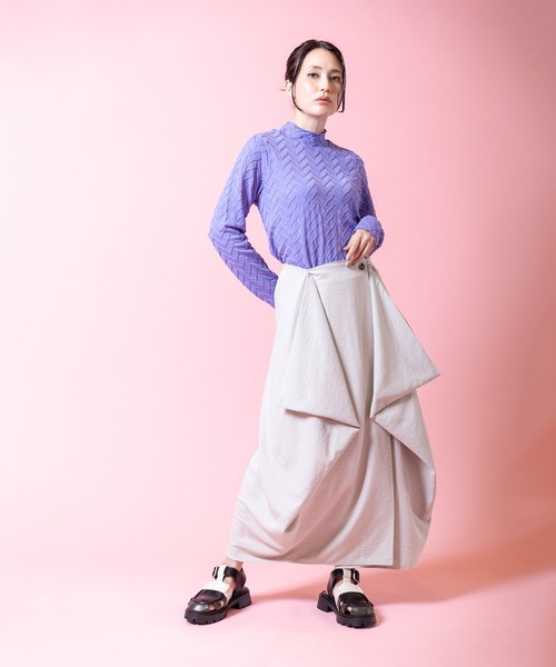 OSMOSIS（オズモーシス）の「サイドドレープスカート（スカート・レディース・オレンジ/ブラック/アイボリー・ONE SIZE）」の11枚目の写真