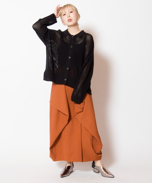 OSMOSIS（オズモーシス）の「サイドドレープスカート（スカート・レディース・オレンジ/ブラック/アイボリー・ONE SIZE）」の22枚目の写真