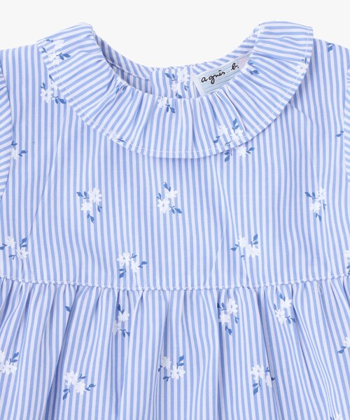 agnes b.（アニエスベー）の「ベビー フラワープリント ストライプ コットン 半袖ワンピース&ブルマ セット（ワンピース・キッズ・ネイビー・2YEAR/1YEAR/18M）」の3枚目の写真