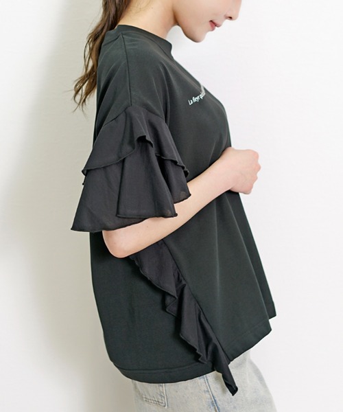 Belta attrice(ベルタアトリーチェ)の「メッセージロゴ フリルスリーブTシャツ(Tシャツ/カットソー・レディース・ブラック/ホワイト/サンドグレー・FREE)」の19枚目の写真