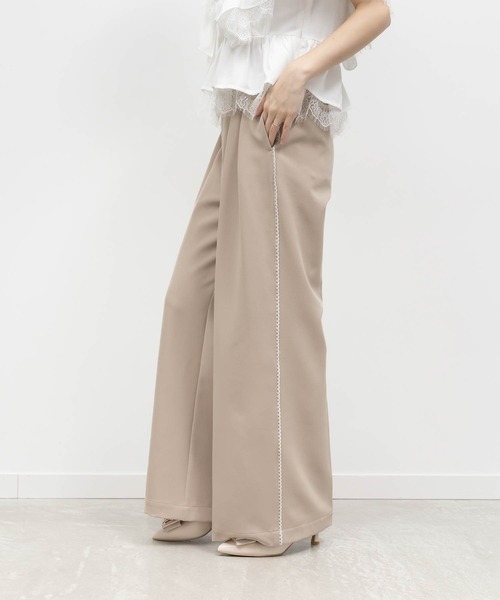 RANDA(ランダ)の「ラインレースタックワイドパンツ(その他パンツ・レディース・グレー/クリーム/ベージュ・1/0)」の1枚目の写真