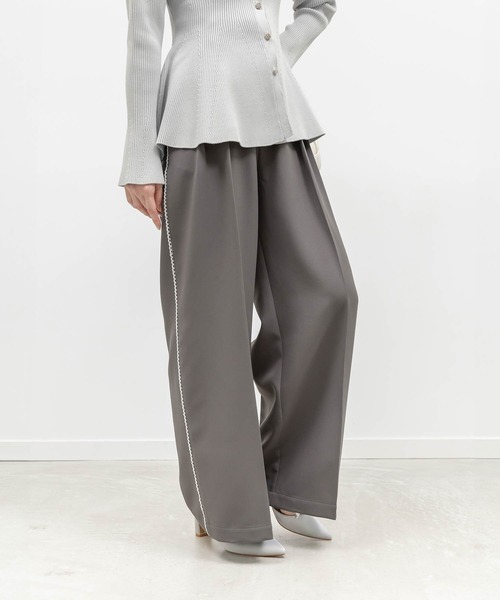 RANDA(ランダ)の「ラインレースタックワイドパンツ(その他パンツ・レディース・グレー/クリーム/ベージュ・1/0)」の2枚目の写真