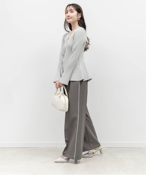 RANDA(ランダ)の「ラインレースタックワイドパンツ(その他パンツ・レディース・グレー/クリーム/ベージュ・1/0)」の4枚目の写真