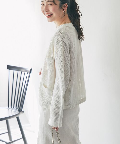 La boutique BonBon（ラブティックボンボン）の「【オフでもオフィスでも】綿麻ラメバスケットカーディガン（カーディガン/ボレロ・レディース・オフホワイト/ライトグレー・FREE）」の16枚目の写真