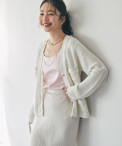 La boutique BonBon（ラブティックボンボン）の「【オフでもオフィスでも】綿麻ラメバスケットカーディガン（カーディガン/ボレロ・レディース・オフホワイト/ライトグレー・FREE）」の18枚目の写真