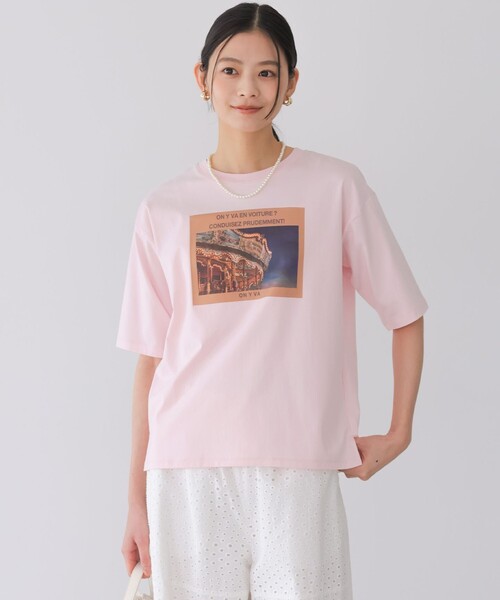 組曲(クミキョク)の「チャットフォト Tシャツ(Tシャツ/カットソー・レディース・ホワイト系/ピンク系・3/2)」の1枚目の写真