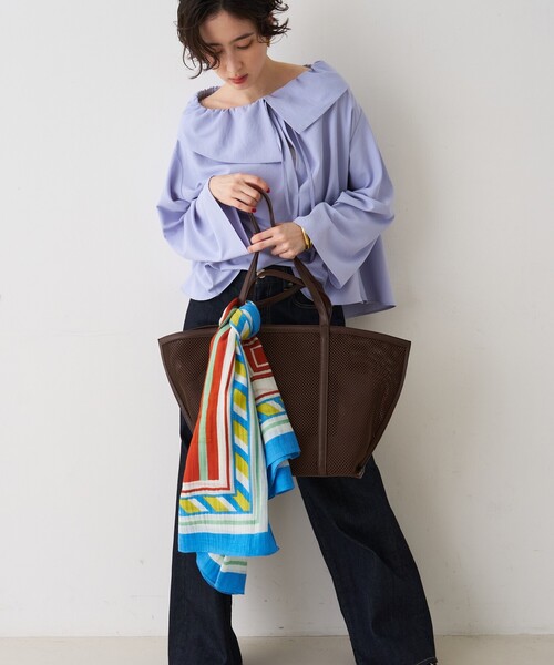 manipuri(マニプリ)の「【manipuri/マニプリ】カクテル コットンシルクストール 120×120 インド製(ストール/ショール・レディース・ライトブルー・フリー)」の5枚目の写真