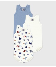 PETIT BATEAU | プリントノースリーブボディ3枚組(ロンパース)