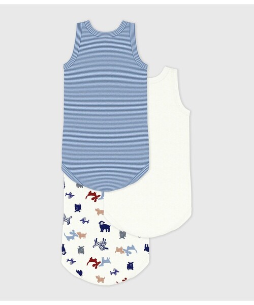 PETIT BATEAU（プチバトー）の「プリントノースリーブボディ３枚組（ロンパース・キッズ・その他1・6MONTH/12MONTH/18MONTH/24MONTH）」の2枚目の写真