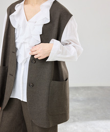IENA | 《セットアップ対応/》ウォッシャブル シャークツイード ジレ(ベスト)