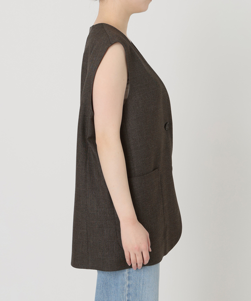 IENA（イエナ）の「《セットアップ対応/》ウォッシャブル シャークツイード ジレ（ベスト・レディース・ブラウン/ベージュ・FREE）」の9枚目の写真