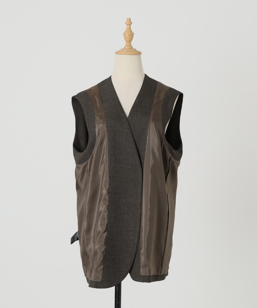 IENA（イエナ）の「《セットアップ対応/》ウォッシャブル シャークツイード ジレ（ベスト・レディース・ブラウン/ベージュ・FREE）」の3枚目の写真