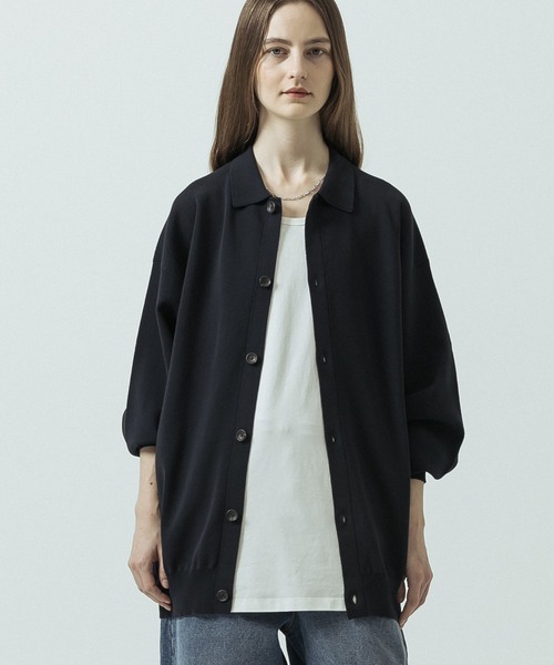 SLICK（スリック）の「【SLICK/スリック】16G Milano Rib Knit Polo Collar Cardigan/16ゲージ ミラノリブ ポロカラーカーディガン（カーディガン/ボレロ・メンズ・ネイビー/ブルー/ヘザーグレー・1/2/3）」の15枚目の写真