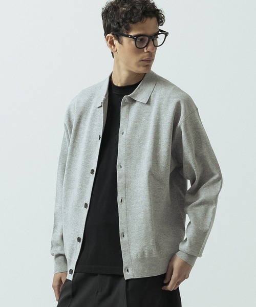 SLICK（スリック）の「【SLICK/スリック】16G Milano Rib Knit Polo Collar Cardigan/16ゲージ ミラノリブ ポロカラーカーディガン（カーディガン/ボレロ・メンズ・ネイビー/ブルー/ヘザーグレー・1/2/3）」の4枚目の写真