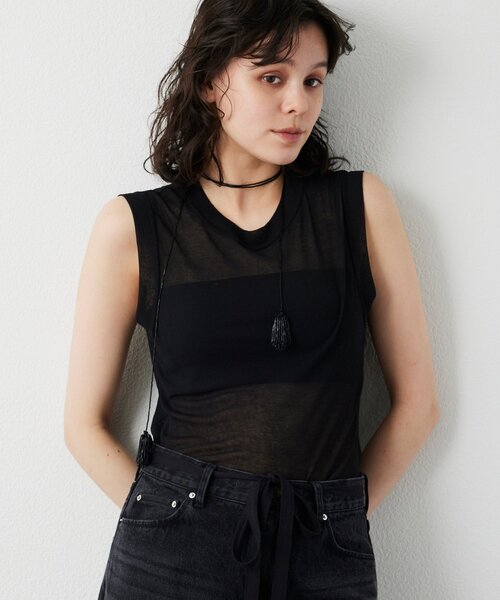 Whim Gazette(ウィムガゼット)の「シアータンクプルオーバー(Tシャツ/カットソー・レディース・ブラック/オフホワイト・FREE)」の21枚目の写真