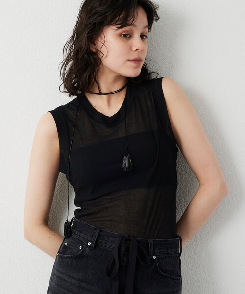Whim Gazette(ウィムガゼット)の「シアータンクプルオーバー(Tシャツ/カットソー・レディース・ブラック/オフホワイト・FREE)」の1枚目の写真