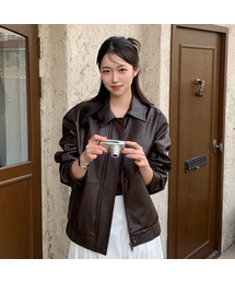 MIND BRIDGE WOMEN（マインドブリッジウーマン）の「[W]オーバーサイズ ブラウン レザー ブルゾン ジャンパー（ライダースジャケット）」