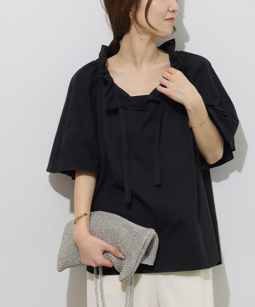 JOURNAL STANDARD relume(ジャーナルスタンダード レリューム)の「《WEB限定追加》フリルリボンTシャツ(Tシャツ/カットソー・レディース・ホワイト/ブラック・FREE)」の2枚目の写真