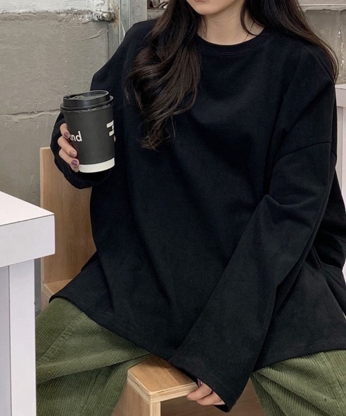 mielu(ミエル)の「ルーズスリットロンT(Tシャツ/カットソー・レディース・ホワイト/ブラック/ピンク・MEDIUM/LARGE)」の4枚目の写真