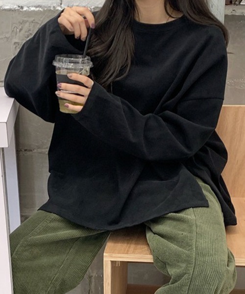 mielu(ミエル)の「ルーズスリットロンT(Tシャツ/カットソー・レディース・ホワイト/ブラック/ピンク・MEDIUM/LARGE)」の5枚目の写真